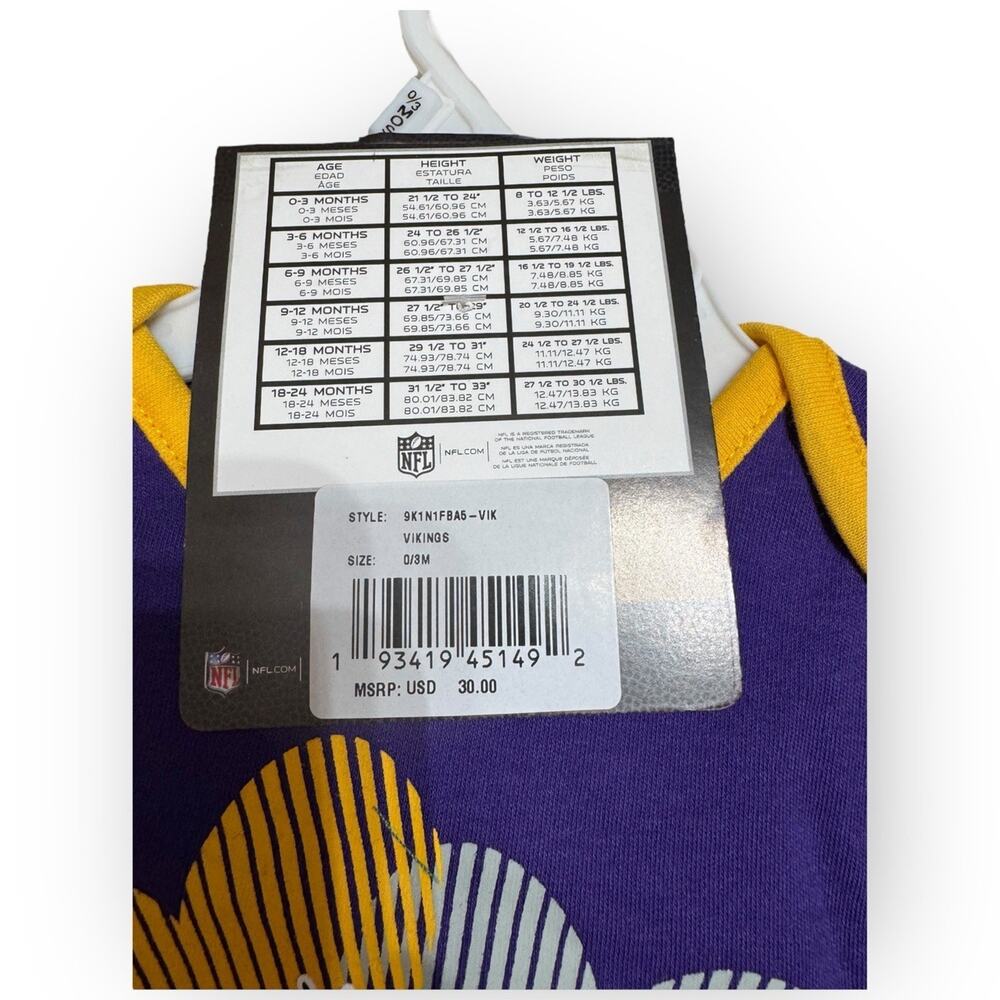 NWT Girls’ Minnesota Vikings 2-Piece Bodysuit Set – Size 0–3 Months - Picture 5 of 5